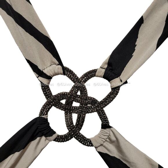 Black and Taupe Animal Print Plunging Neckline Sexy Top Sizes S, M - NWOT - Picture 3 of 6